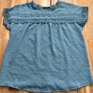 Dokotoo Blue Swiss Dot Lace Blouse Size Medium Boho Short Sleeve Top